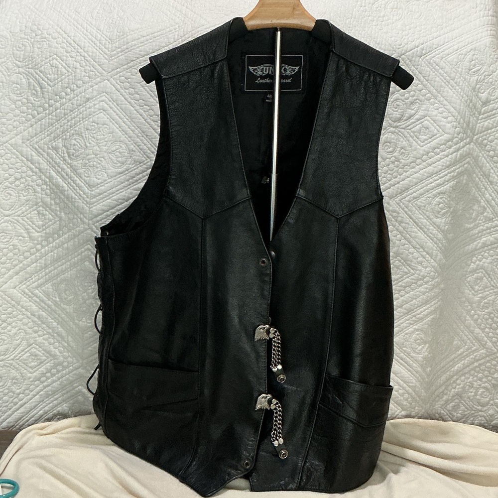 Unik Black Leather Vest with Chain Details